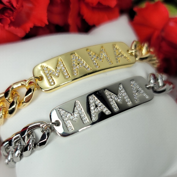 NEW Pave CZ MAMA Curb Chunky Chain Bracelet NWT - Picture 8 of 9